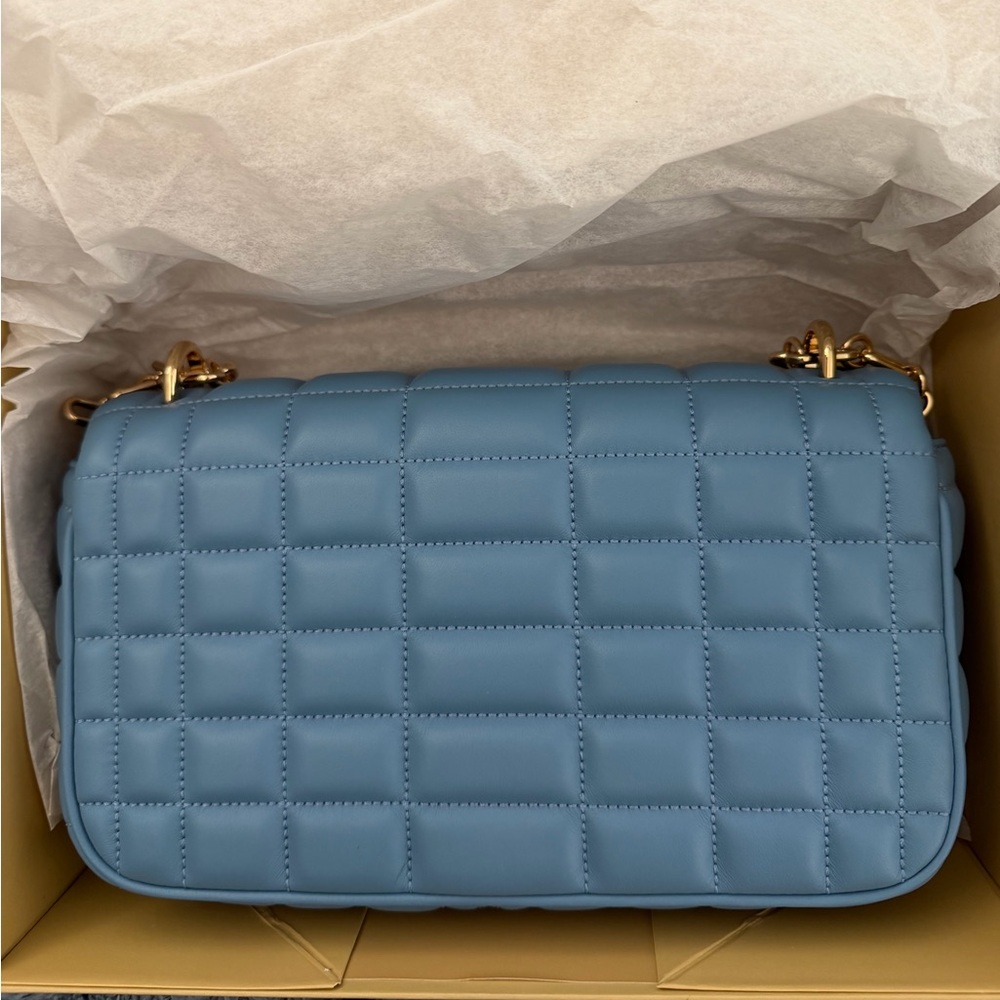 Michael Kors Quilted Blue Shoulder Bag with Gold Accents - Picture 2 of 5